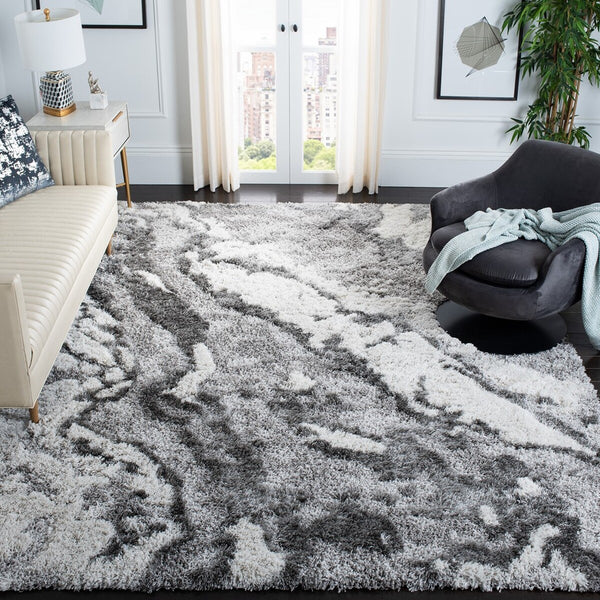 Safavieh Horizon Shag 890 Power Loomed Shag Rug IIX Grey / Ivory HZN890F-10SQ