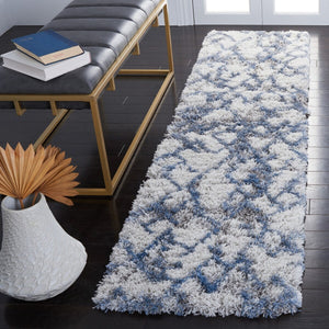 Safavieh Horizon Shag 894 Power Loomed Shag Rug Ivory / Blue 8' x 8' Square