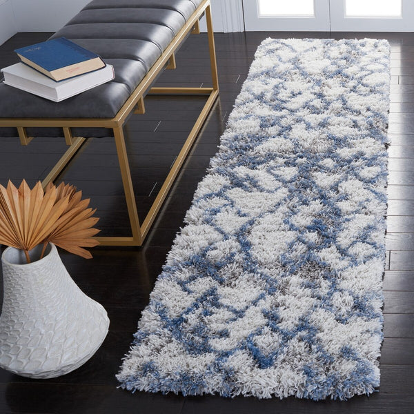 Safavieh Horizon Shag 894 Power Loomed Shag Rug Ivory / Blue 8' x 8' Square