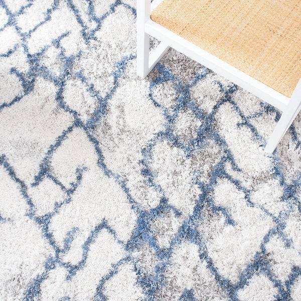 Safavieh Horizon Shag 894 Power Loomed Shag Rug Ivory / Blue 8' x 8' Square