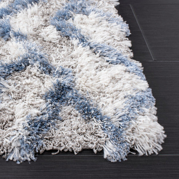 Safavieh Horizon Shag 894 Power Loomed Shag Rug Ivory / Blue 8' x 8' Square