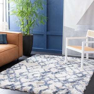 Safavieh Horizon Shag 894 Power Loomed Shag Rug Ivory / Blue 8' x 8' Square