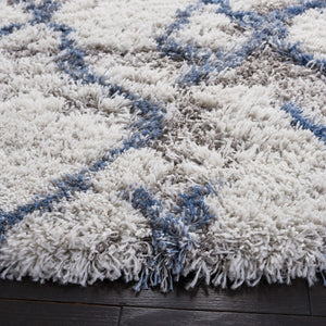 Safavieh Horizon Shag 894 Power Loomed Shag Rug Ivory / Blue 8' x 8' Square