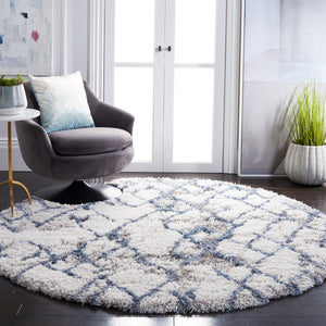 Safavieh Horizon Shag 894 Power Loomed Shag Rug Ivory / Blue 8' x 8' Square