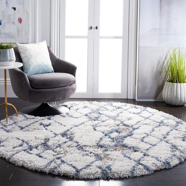 Safavieh Horizon Shag 894 Power Loomed Shag Rug Ivory / Blue 8' x 8' Square