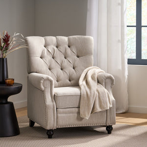 English Elm Christopher Knight Home® - Button Button Tufted Heavy Duty Manual Push-Back Recliner Chair with Nailhead Accents and Comfort Backrest Beige 71976.00