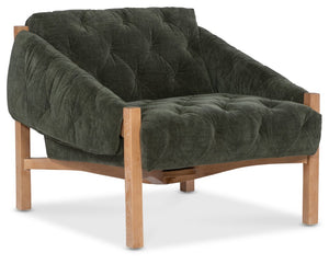 Hooker Furniture Kerns Accent Chair In Ansel Rain Forest Velvet — Diamond Tufting, Exposed Pecan Wood Frame, Durable Upholstery CC456-426