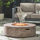 Christopher Knight Home® - Noble House - Senoia Outdoor 50,000 Btu Lightweight Concrete Circular Fire Pit (No Tank Holder), Brown Wood Pattern