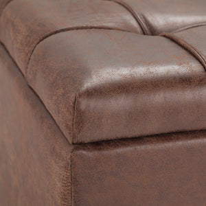 English Elm Harrison Coffee Table Storage Ottoman - Distressed Umber Vegan Leather With Hidden Storage & Seating B136P159147