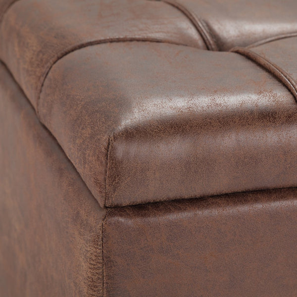 English Elm Harrison Coffee Table Storage Ottoman - Distressed Umber Vegan Leather With Hidden Storage & Seating B136P159147