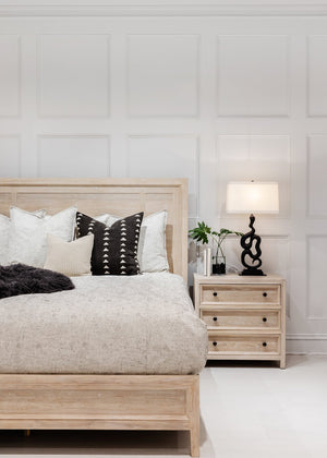 A.R.T. Furniture Post Modern Farmhouse Bed In Cracked Almond Finish With Soft Chenille Fabric For Elegant Comfort Light Brown Ash & Pine Solids,Plank,Effect Flakey Oak And Birch Veneer 288126-2355