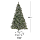 Christopher Knight Home® - Noble House - 7-foot Cashmere Pine and Mixed Needles Unlit Hinged Artificial Christmas Tree with Snow and Glitter Branches and Frosted Pinecones