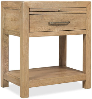 Hooker Furniture Driftwood Nightstand With Self-Closing Drawer, Pull-Out Shelf, Cord Clip & Open Display Shelf - Cozy Oak Finish Light Wood 6820-90316-80