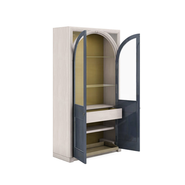 A.R.T. Furniture Alcove Display Cabinet In Belgian Ivory & Slate - Elegant Glass Doors, Adjustable Shelves & Lighting Blue, White Acacia Solids,Maple Veneers,Glass,Linen,Metal 321240-2840