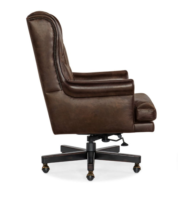 Hooker Furniture Charleston Executive Swivel Tilt Chair In Old Saddle Cocoa Leather With Tufting, Nailhead Trim & Casters Brown EC110-088