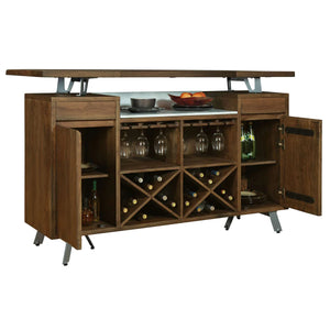 693045 COSMOPOLITAN BAR: Rustic Acacia Wood with Marble Top, Wine Storage & Metal Accents for Home