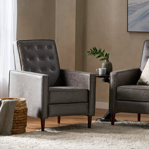 English Elm Christopher Knight Home® - Fabric Recliner Chair Mid-Century Modern Pushback Single Sofa with Tufted Cushion, Birch Legs, Cozy Comfort Slate 60741.00MF