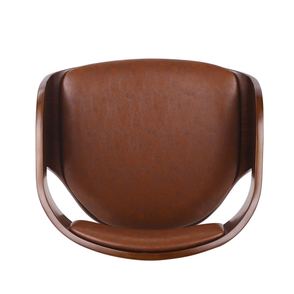 English Elm Christopher Knight Home® - BAR STOOL Mid-Century Modern Faux Leather Swivel with Walnut Veneer Frame and Chrome Footrest Brown 67494.00PUCOGN