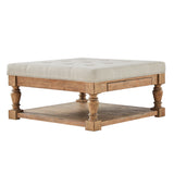 Homelegance By Top-Line Cadeo Baluster Pine Tufted Storage Ottoman Natural Pine