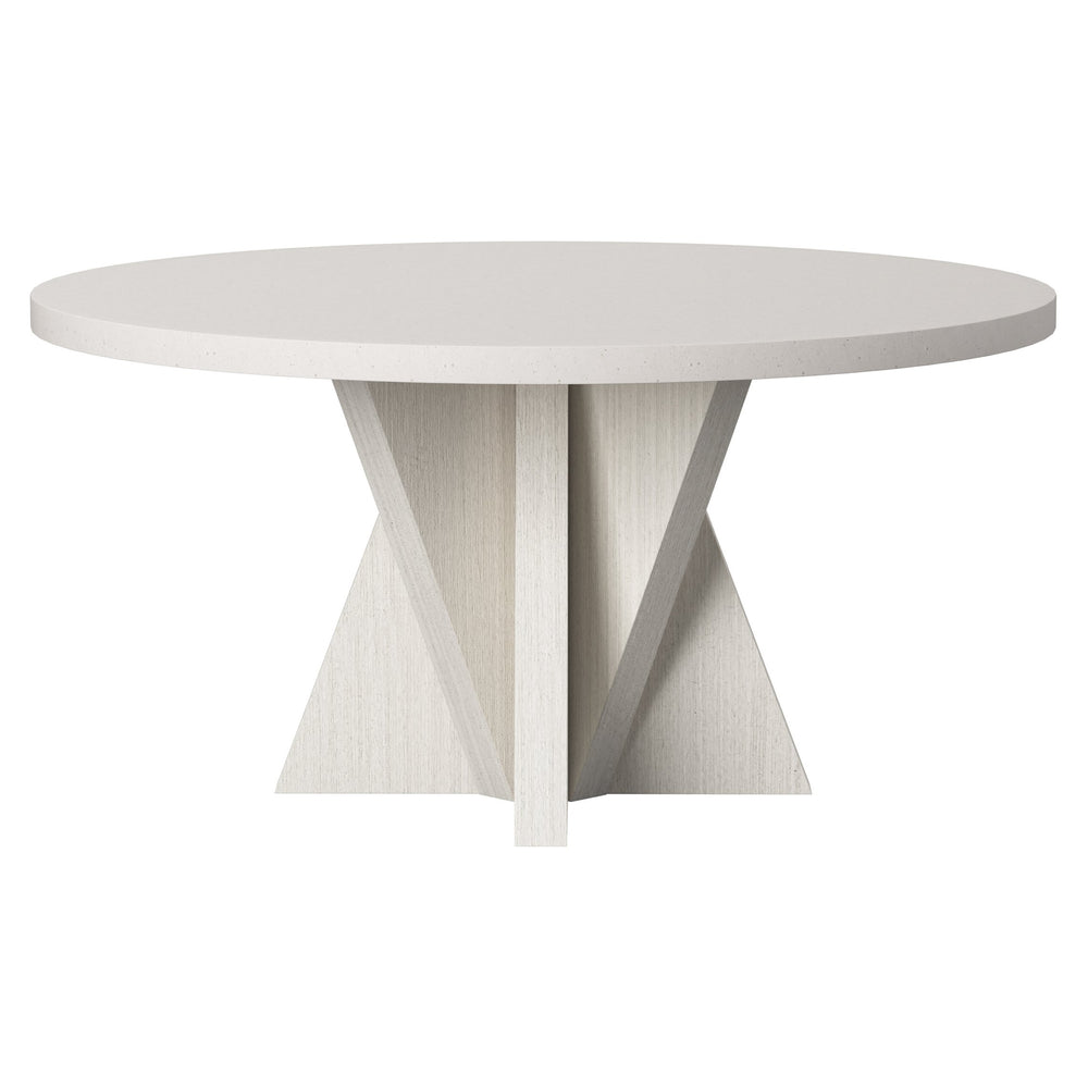 Bernhardt Bernhardt Stratum Sculptural Round Dining Table With Fossil Faux Stone Top & Origami Wood Base, Mist Finish K1892