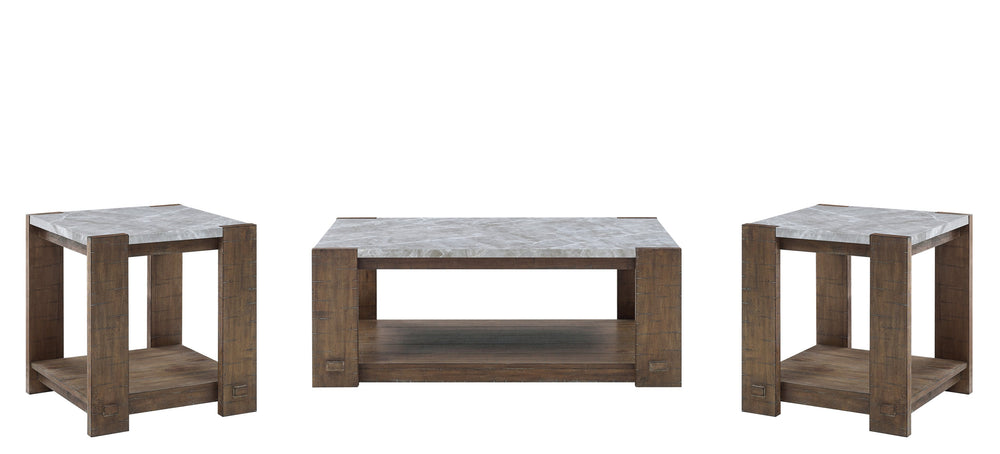 English Elm Steve Silver - Libby 3-Piece Table Set with Sintered Stone Tops, Distressed Wood & Exposed Tenon Details, Brown B081S00419