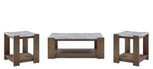 English Elm Steve Silver - Libby 3-Piece Table Set with Sintered Stone Tops, Distressed Wood & Exposed Tenon Details, Brown B081S00419