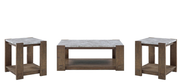 English Elm Steve Silver - Libby 3-Piece Table Set with Sintered Stone Tops, Distressed Wood & Exposed Tenon Details, Brown B081S00419