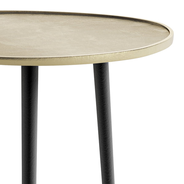 English Elm Tanner Gold Metal Side Table with Round Top & Tri‑Pod Black Legs, Handcrafted Mid‑Century Accent (99) B136P159633