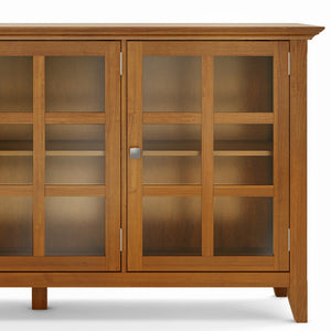 English Elm Acadian Wide Storage Cabinet - Handcrafted Solid Wood In Light Golden Brown With Glass Doors & Shelves B136P158288