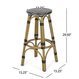 English Elm Outdoor Tropical Pe Rattan Backless Barstools Aluminum Frame Poolside Set of 2 72607.00BLK