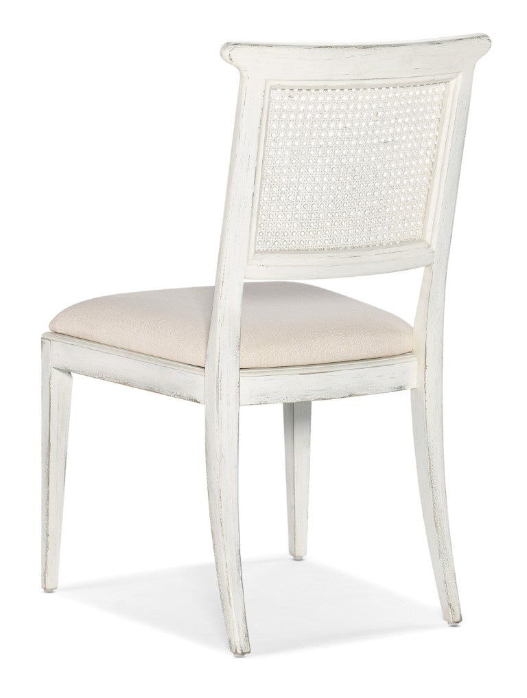 Hooker Furniture Charleston Colonial-Style Upholstered Side Chair With Woven Cane Back, Distressed Magnolia Finish And Comfort Seat White 6750-75410-05
