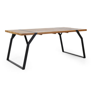 English Elm Christopher Knight Home® - ZORA Acacia Wood Dining Table with Iron Frame, Industrial Teak Finish, 70.75" Long Patio Centerpiece 72265.00BLK