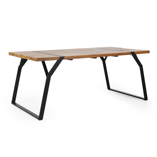 English Elm Christopher Knight Home® - ZORA Acacia Wood Dining Table with Iron Frame, Industrial Teak Finish, 70.75" Long Patio Centerpiece 72265.00BLK