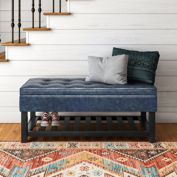 English Elm Cosmopolitan Storage Ottoman Bench - Stylish Denim Blue, Tufted Design With Hidden Storage Space B136P158561