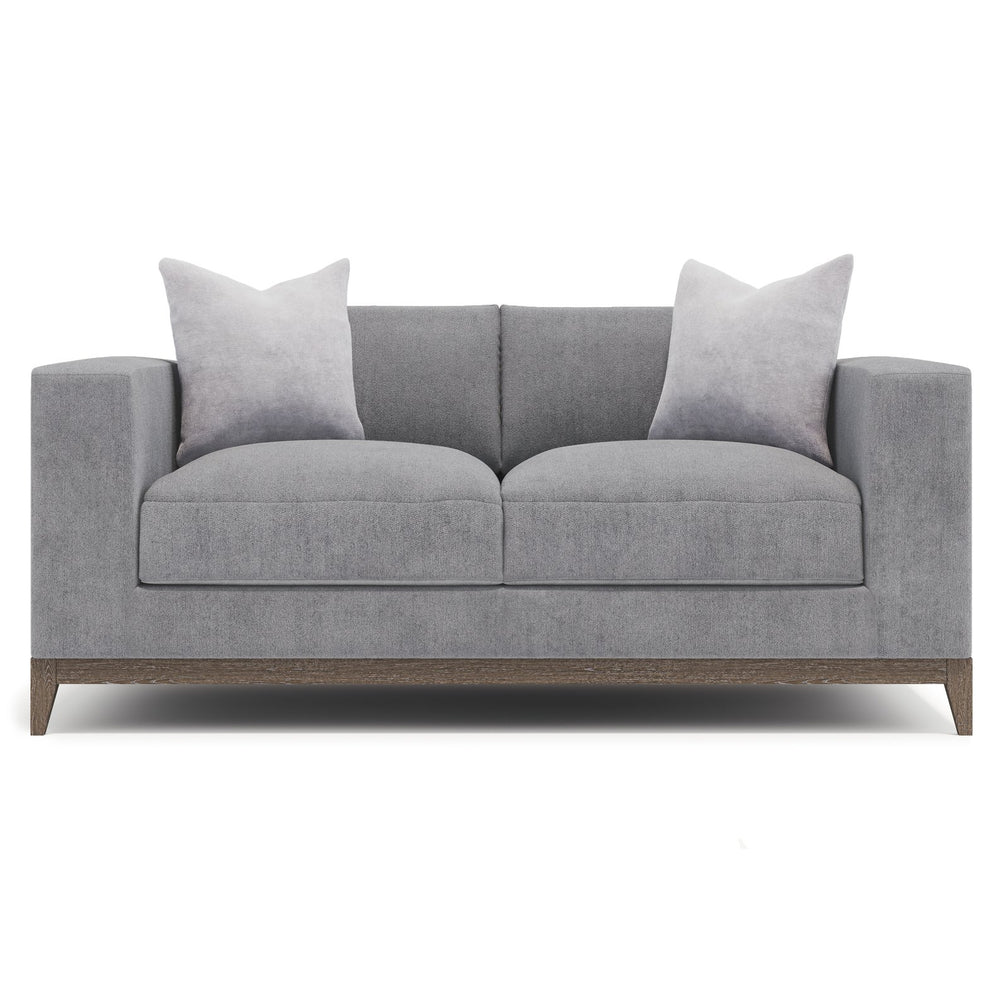 Bernhardt Bernhardt Noel Loveseat In Grey Fabric With Feather-Down Cushions, Low Profile & Portobello Base - Made to Order P7325A