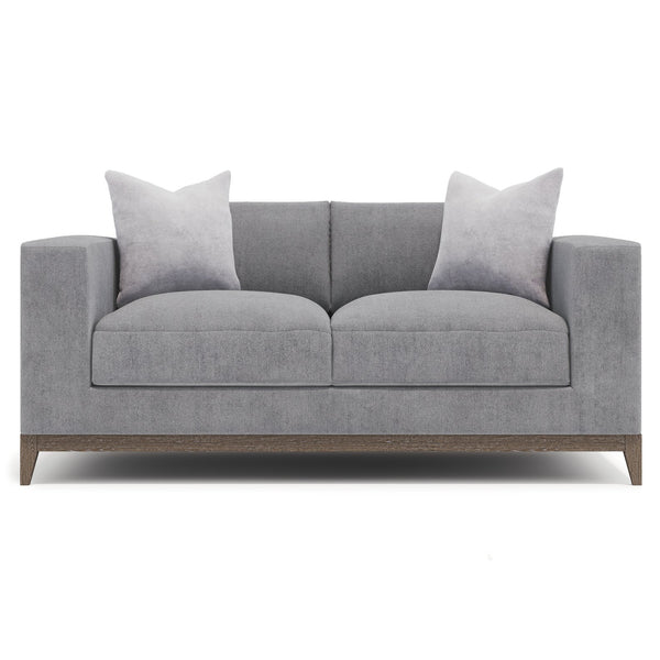Bernhardt Bernhardt Noel Loveseat In Grey Fabric With Feather-Down Cushions, Low Profile & Portobello Base - Made to Order P7325A