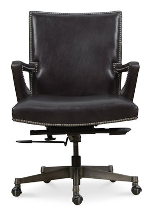 Hooker Furniture Phoenix Executive Swivel Tilt Chair — Aniline Top-Grain Leather, Gunmetal Base, Nailhead Trim, Ergonomic Comfort EC824-098