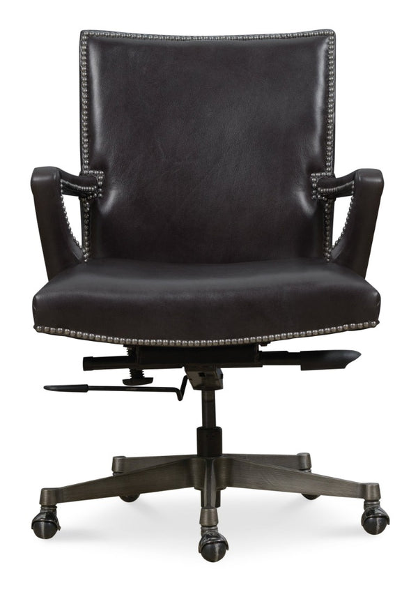 Hooker Furniture Phoenix Executive Swivel Tilt Chair — Aniline Top-Grain Leather, Gunmetal Base, Nailhead Trim, Ergonomic Comfort EC824-098