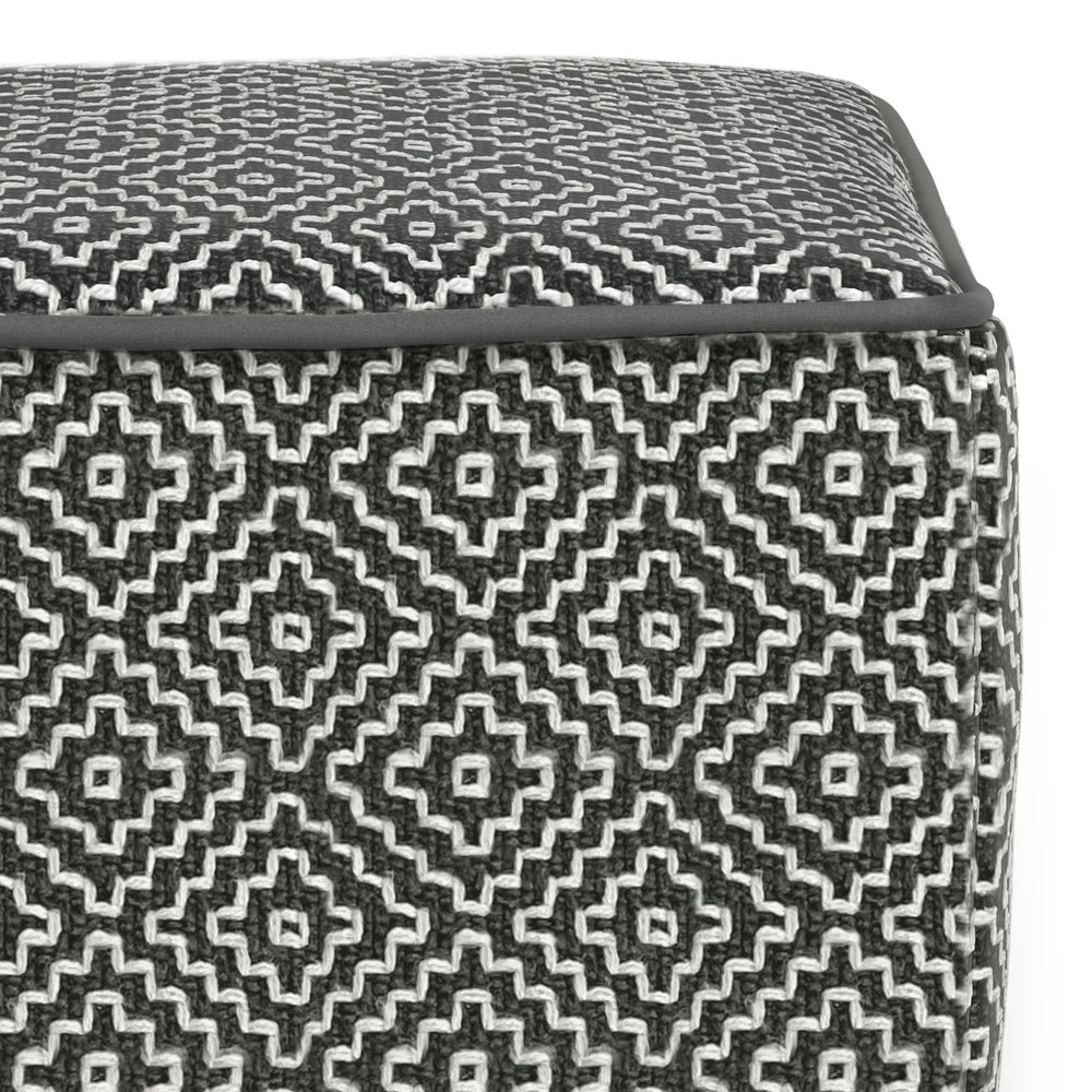 English Elm Briella Square Woven Outdoor-Indoor Pouf Grey/White – Handcrafted 100% Recycled PET, UV & Water Resistant Seat B136P159020