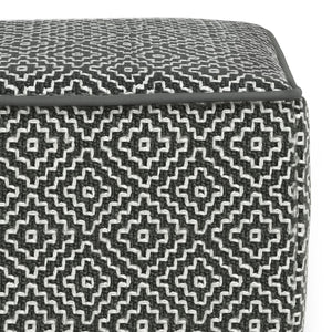 English Elm Briella Square Woven Outdoor-Indoor Pouf Grey/White – Handcrafted 100% Recycled PET, UV & Water Resistant Seat B136P159020