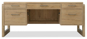 Hooker Furniture Kalamazoo Executive Desk With Aged Oak Veneer, Vintage-Industrial Design, Ample Storage & Keyboard Tray 6062-10462-80