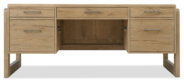 Hooker Furniture Kalamazoo Executive Desk With Aged Oak Veneer, Vintage-Industrial Design, Ample Storage & Keyboard Tray 6062-10462-80
