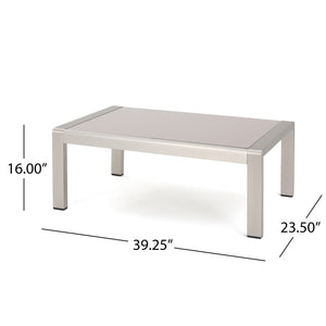 English Elm Cape Coral Outdoor Coffee Table Tempered Glass Top Aluminum Patio Lounge Silver 56349.00