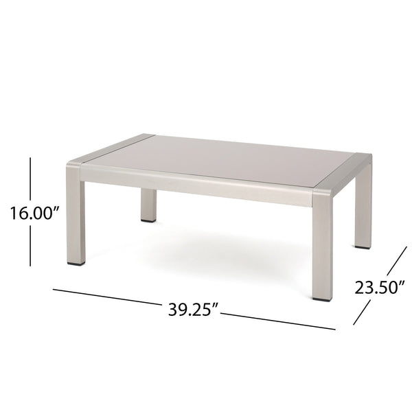 English Elm Cape Coral Outdoor Coffee Table Tempered Glass Top Aluminum Patio Lounge Silver 56349.00