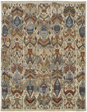 Feizy Rugs Leylan Hand Knotted Wool Ikat Rug - Stunning Tribal Design With Vibrant Motifs For Any Space Tan,Ivory,Orange Wool Ley0563fivymlth50