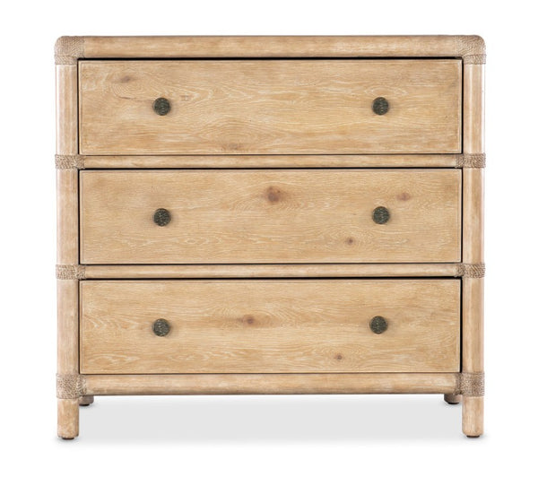 Hooker Furniture Retreat Coastal Rattan Nightstand With Rope-Wrapped Accents, Dune Oak Veneer And Soft Pewter Hardware Light Wood 6950-90216-80