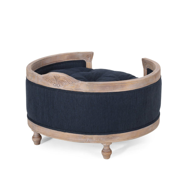 English Elm Pet Bed with Tufted Cushion Solid Birch Turned Legs Upholstered Living Room Sofa Style Navy Blue 72913.00NBLU
