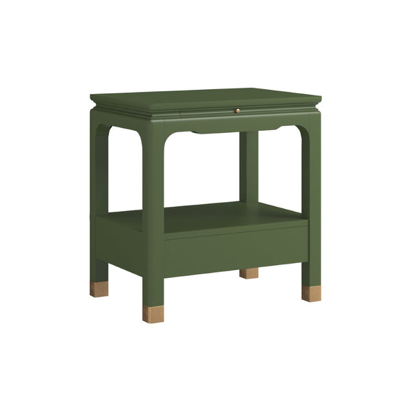A.R.T. Furniture Eave Bedside Table - Pagoda-Inspired Design with Elegant Storage and Architectural Charm for Bedrooms Green 436140-1865