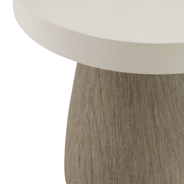 Bernhardt Bernhardt Granville Drum Outdoor Side Table — Glass-Reinforced Concrete, Bone Top & Sea Oat Woodgrain Base X09123