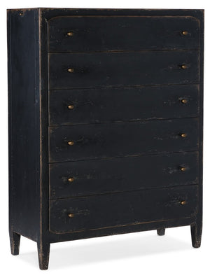 Hooker Furniture Ciao Ciao Bella Six-Drawer Chest Black — Distressed Farmhouse Dresser With Cedar Lined Drawer & Rods 5805-90010-99